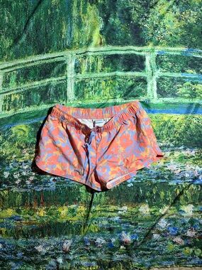 Prana Coral Floral Athletic Shorts with Blue Accents